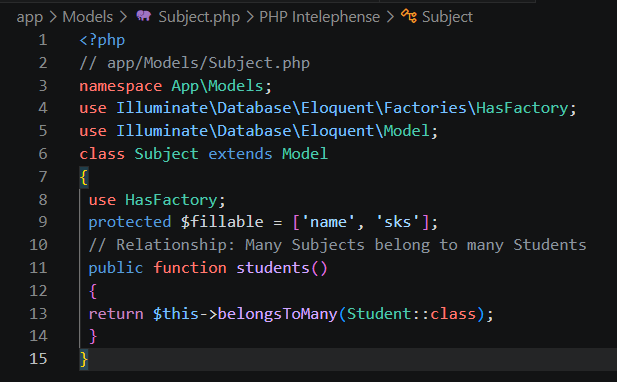 Source Code Model Subject BelongsToMany