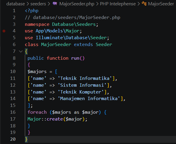 Implementasi Loop Record Data Teknik Informatika, Sistem Informasi, dsb