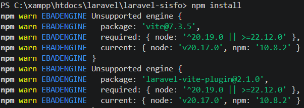 Command npm install aset frontend