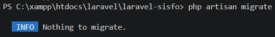 Artisan Migrate default sukses