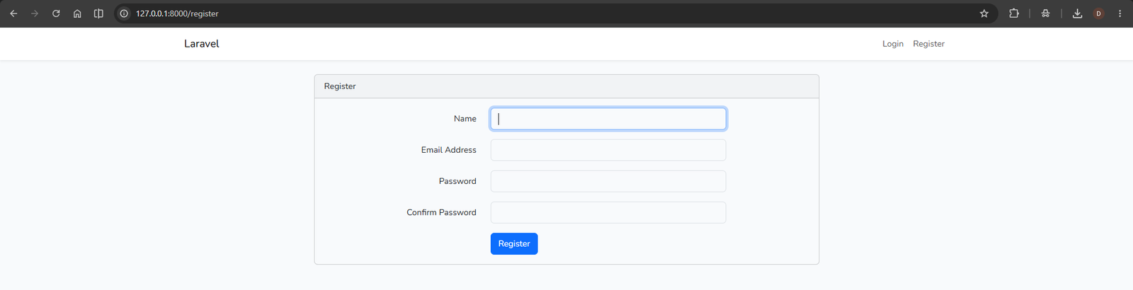 Form registrasi pengguna baru default