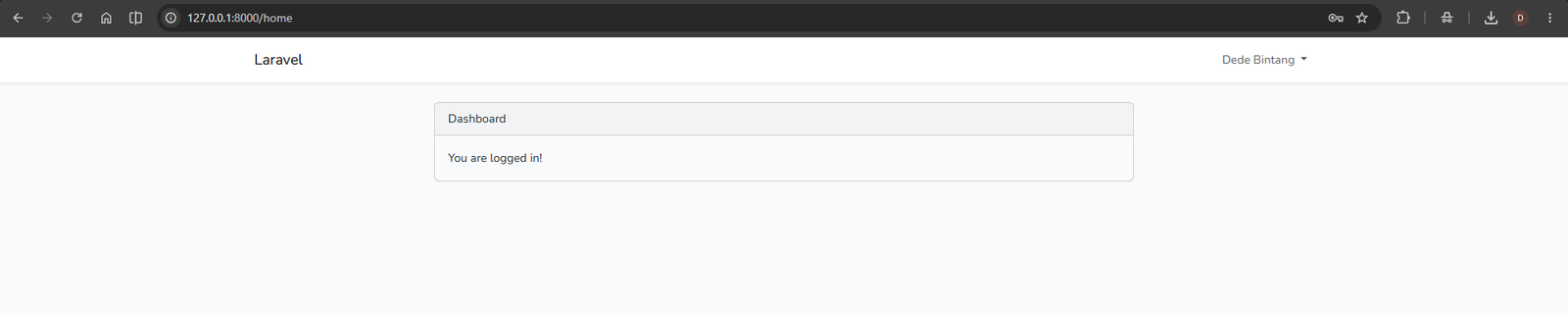 Tampilan dashboard sukses login