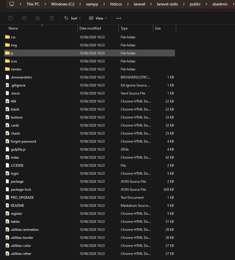 Penyusunan folder aset di public/sbadmin