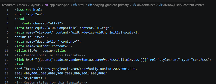 Konfigurasi tag head link asset app.blade