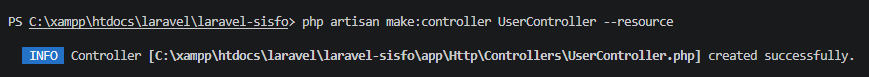 Generate UserController via resource command