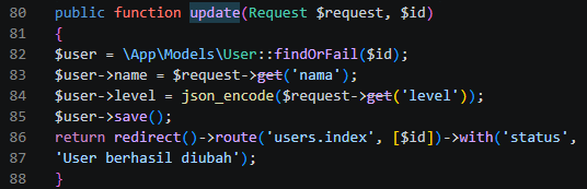 Logika penulisan update data pengguna